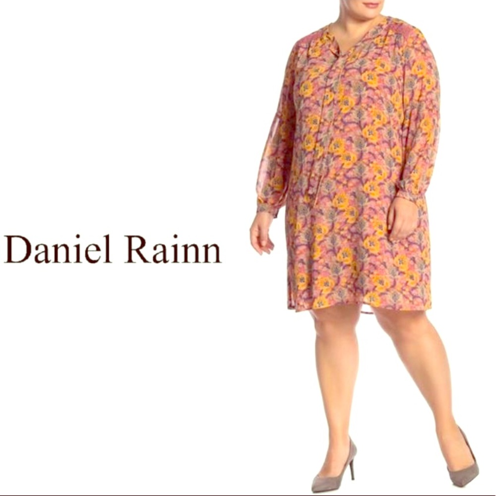 DR2 by Daniel Rainn Printed Woven Tie Front Dress